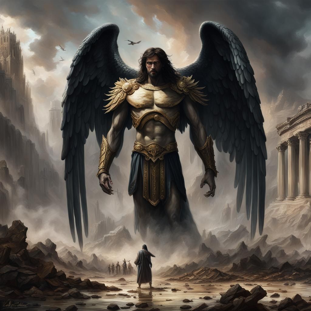 Epic Oil Painting: Nephilim vs. Fallen Angels