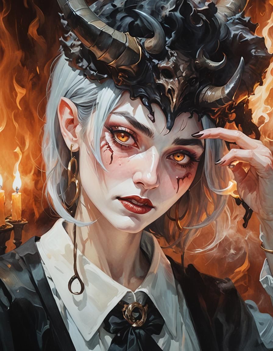 Dark Fantasy Portrait of a Hungry Horned Woman