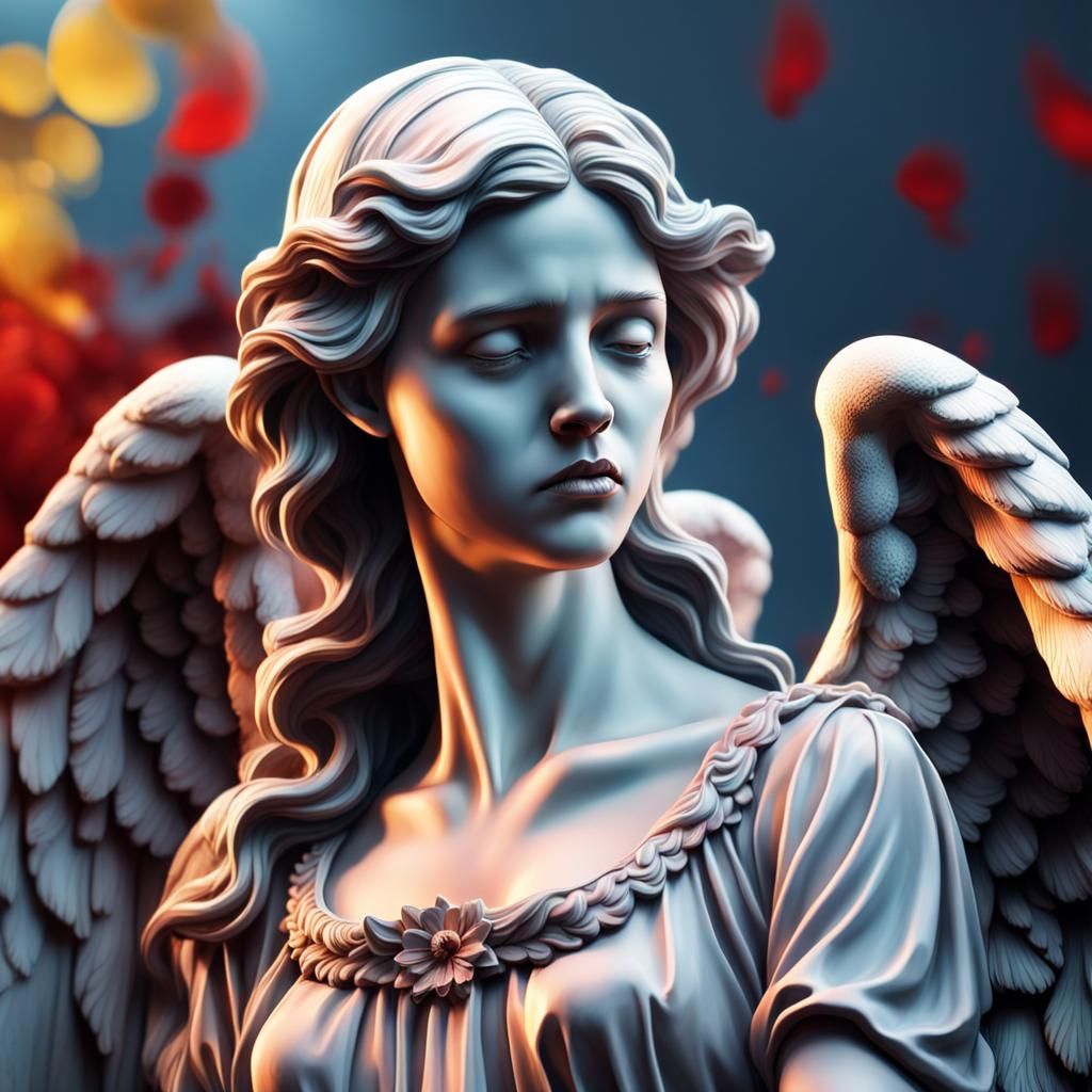 Cemetery Angels Weeping Blood: Hyperrealistic Splash Art