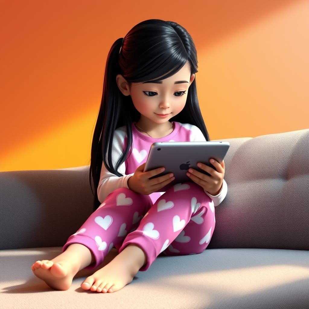 Girl playing on a tablet computer (series)