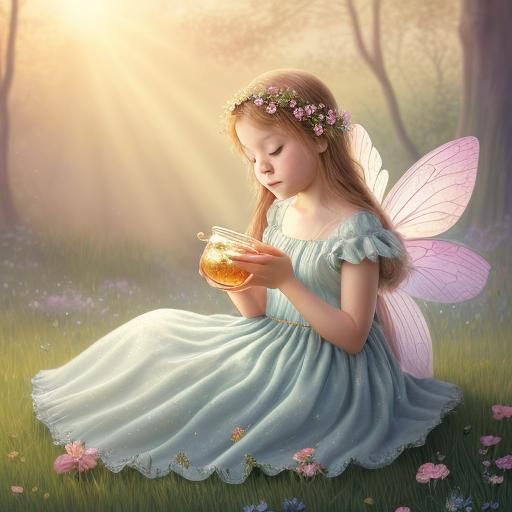 Fairy Sipping Dew: Whimsical Fantasy Art