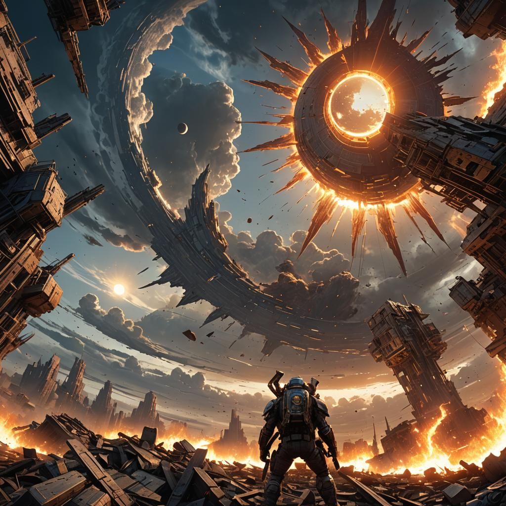 Rusty Crumbling Sun with Cinematic Lighting