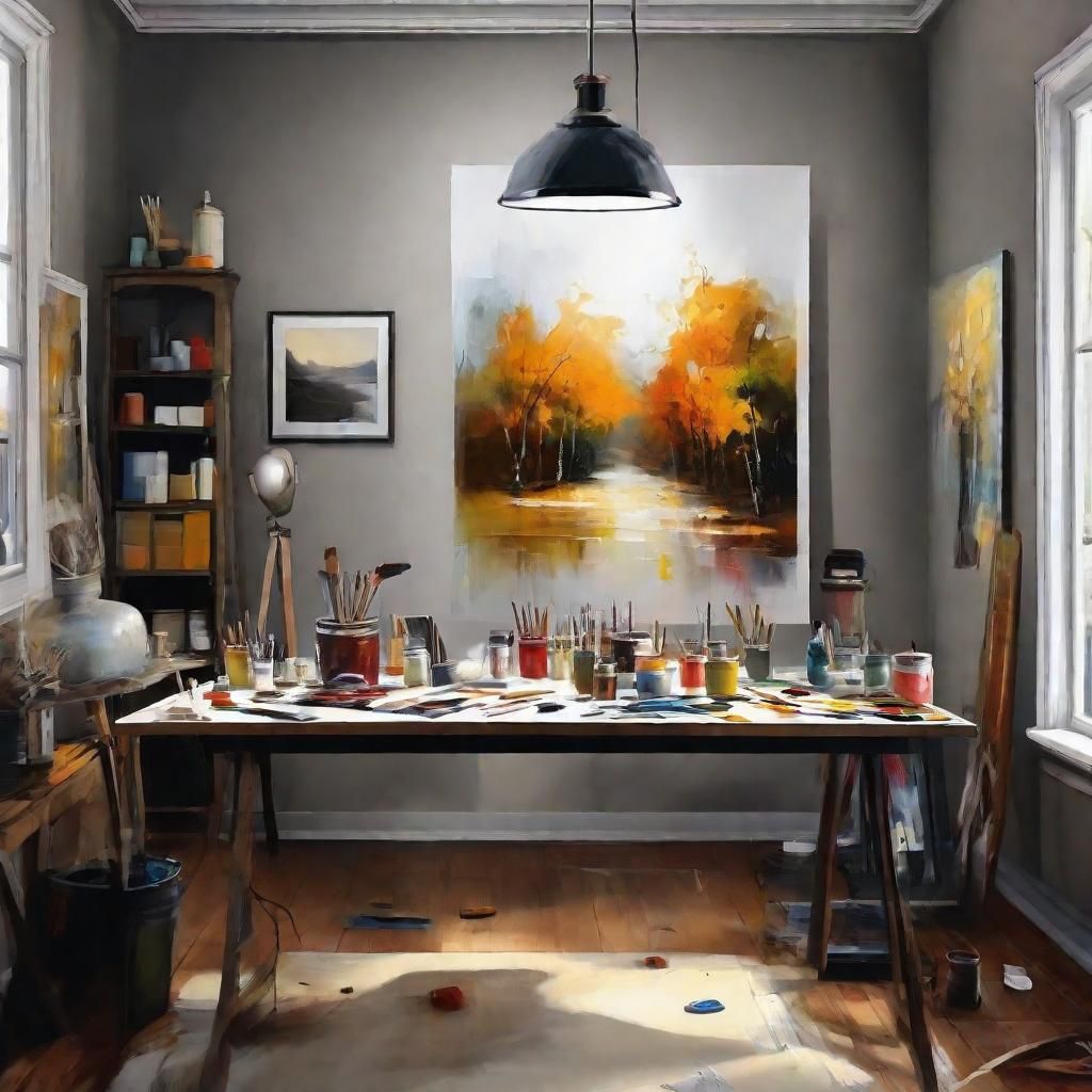 Realistic Painting Studio in Vibrant Contrast
