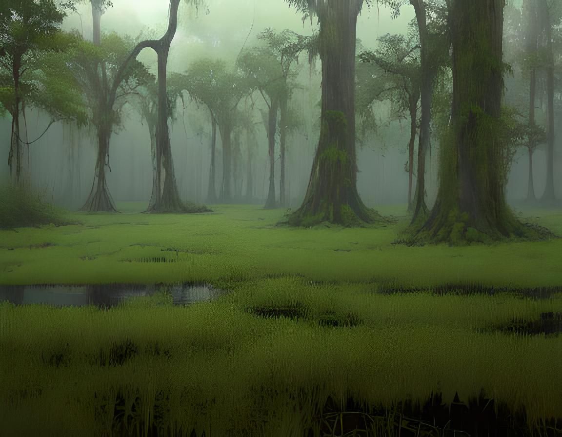 Louisiana Swampy Marshland in Hyperrealistic Style