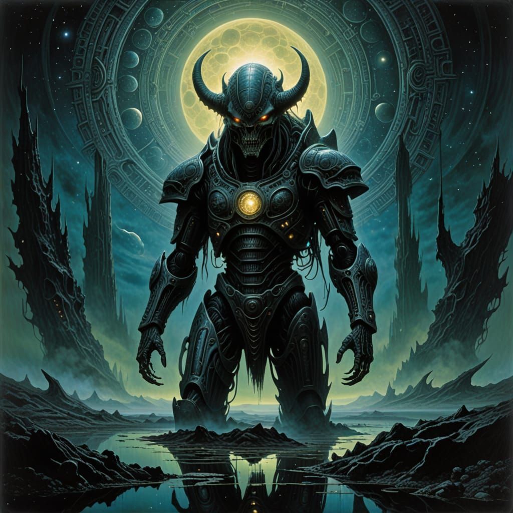 Colossal Bovine Alien Guards Cosmic Pond in Fantasy Concept ...