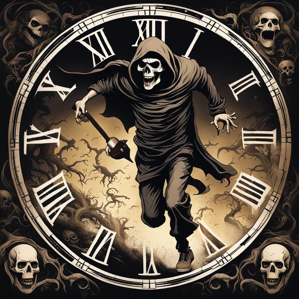 Ethereal Chase: Man Fleeing Grim Reaper in Dark