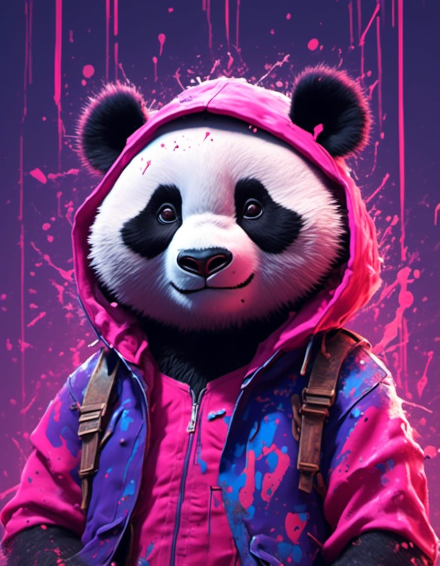 Photorealistic Panda in Neon Lighting with Extreme Detail