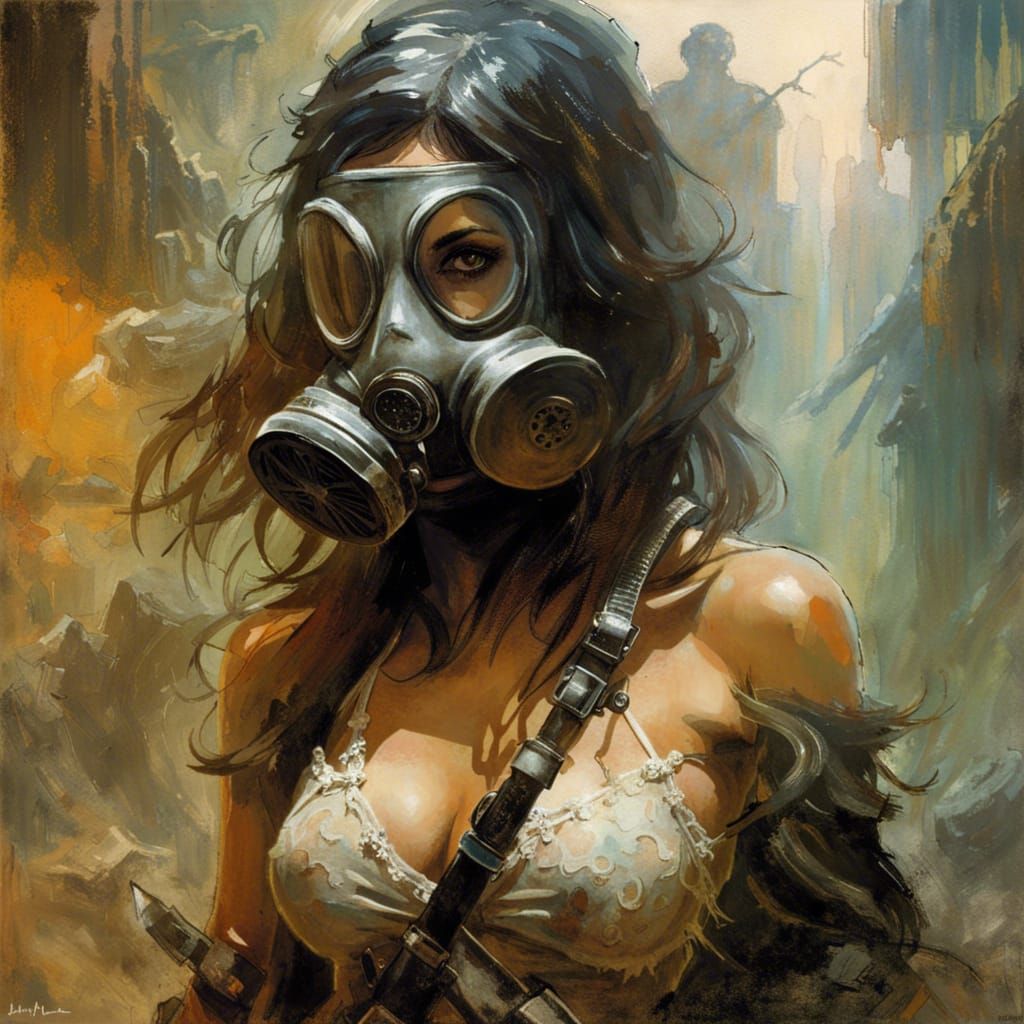 Glamour Gas Mask Portrait in Hyperdetailed Style