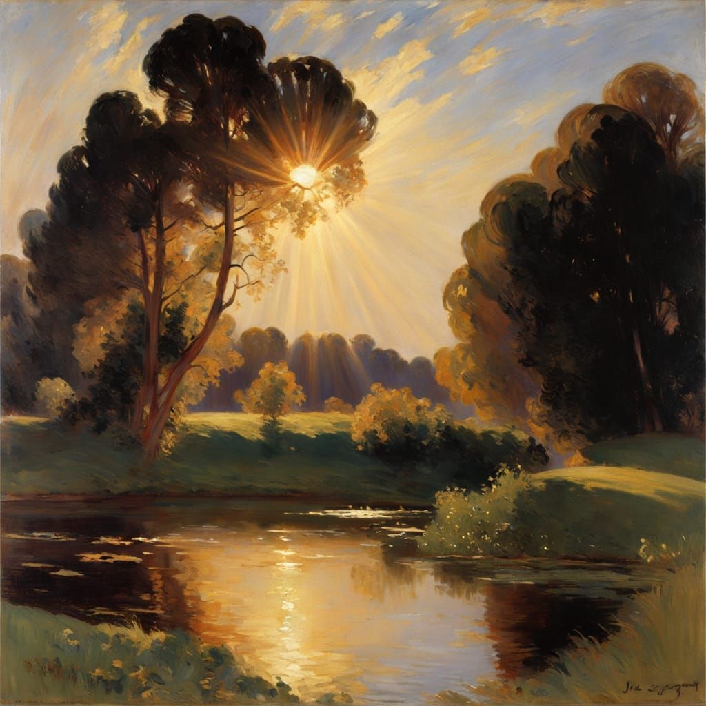 Crepuscular Rays in Style of Classical Watercolor