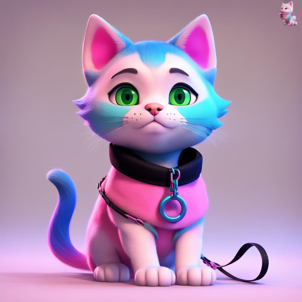 Pixar-Style Neko with Ombre Hair and Green Eyes