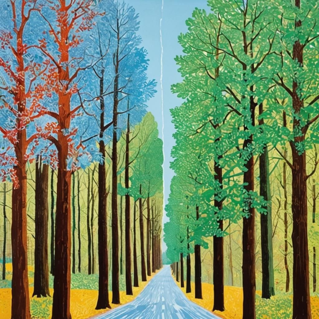 Seasonal Landscape Collage in Hockney Style