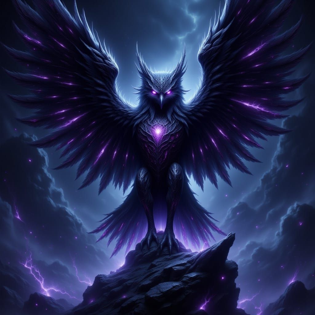 Ethereal Obsidian Owl: Cosmic Entity from Dark Angel Nyx's R...