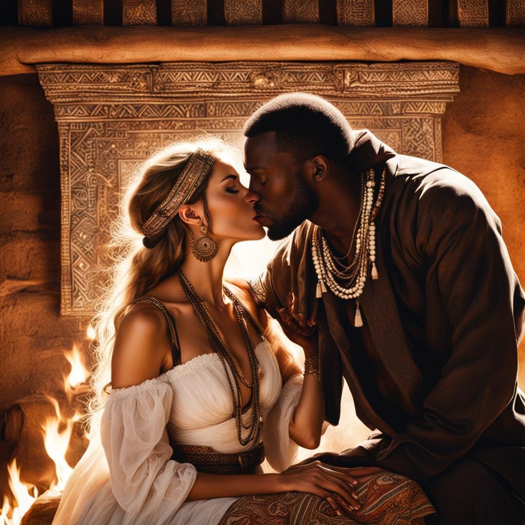 Romantic Gypsy Scene with Lions in Starlight