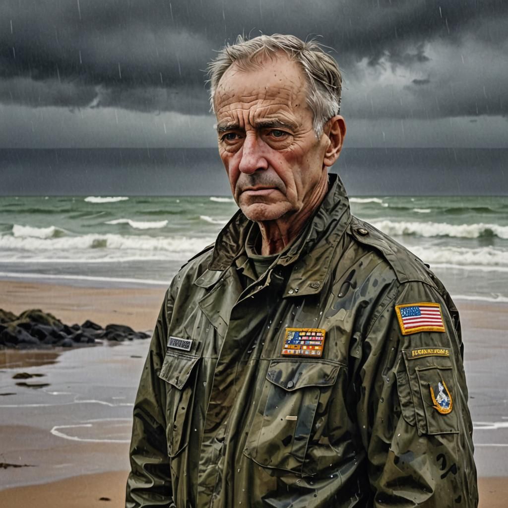 Rainy Beach Scene in France, Impasto Gouache Style