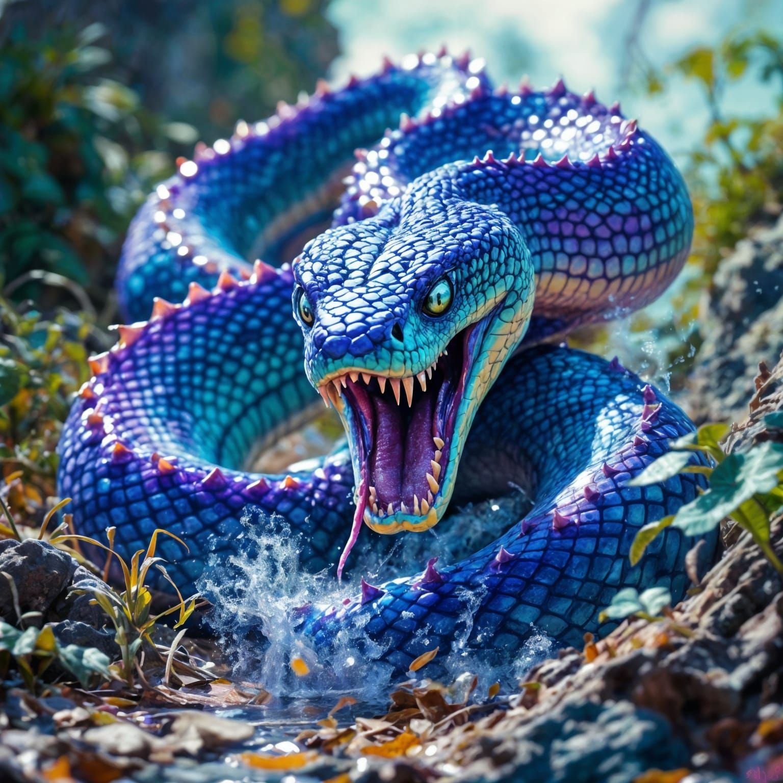 Menacing Bush Viper in Vibrant Mid-Strike