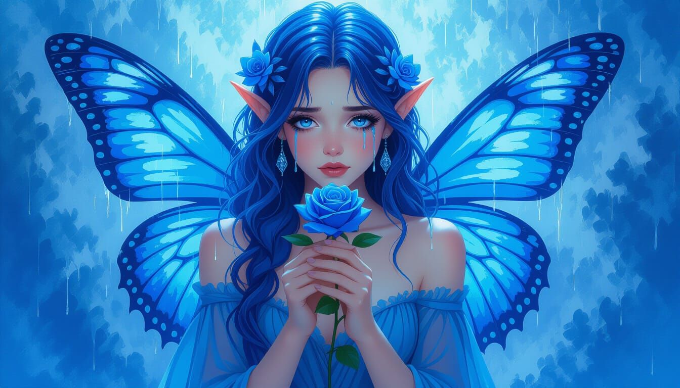 Melancholic Blue Faerie in Bohemian Gown