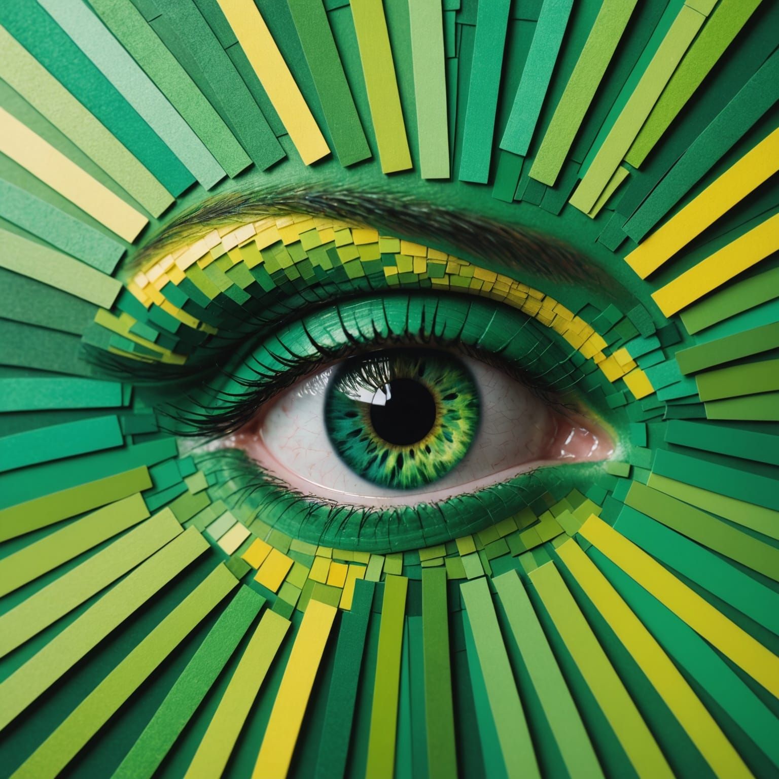 Vibrant Emerald Eye in Abstract Color Swatches