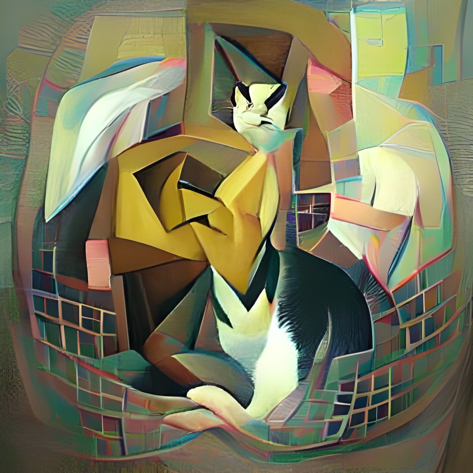 Abstract Cat Portrait in Cubist Style