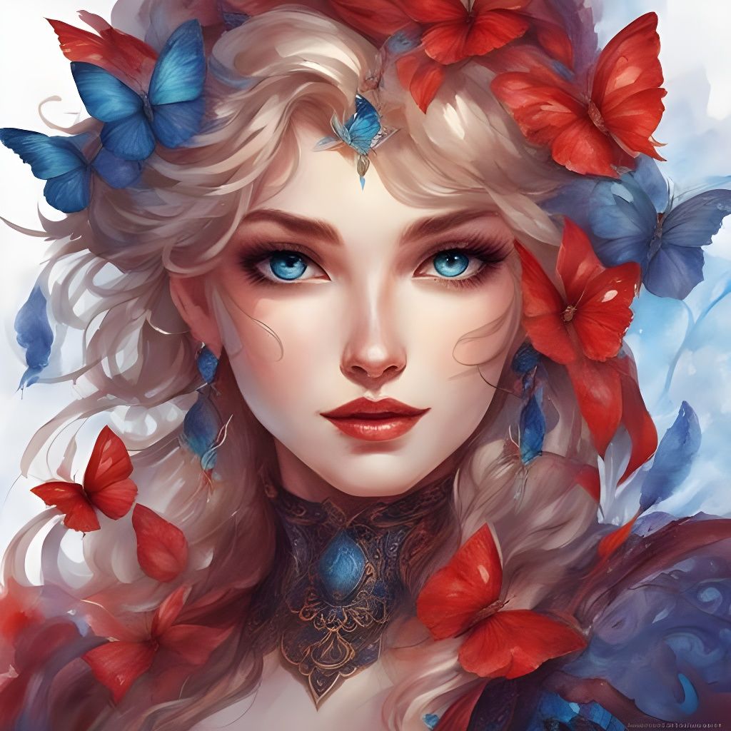 Beautiful Woman with Feline Features in Watercolor Style