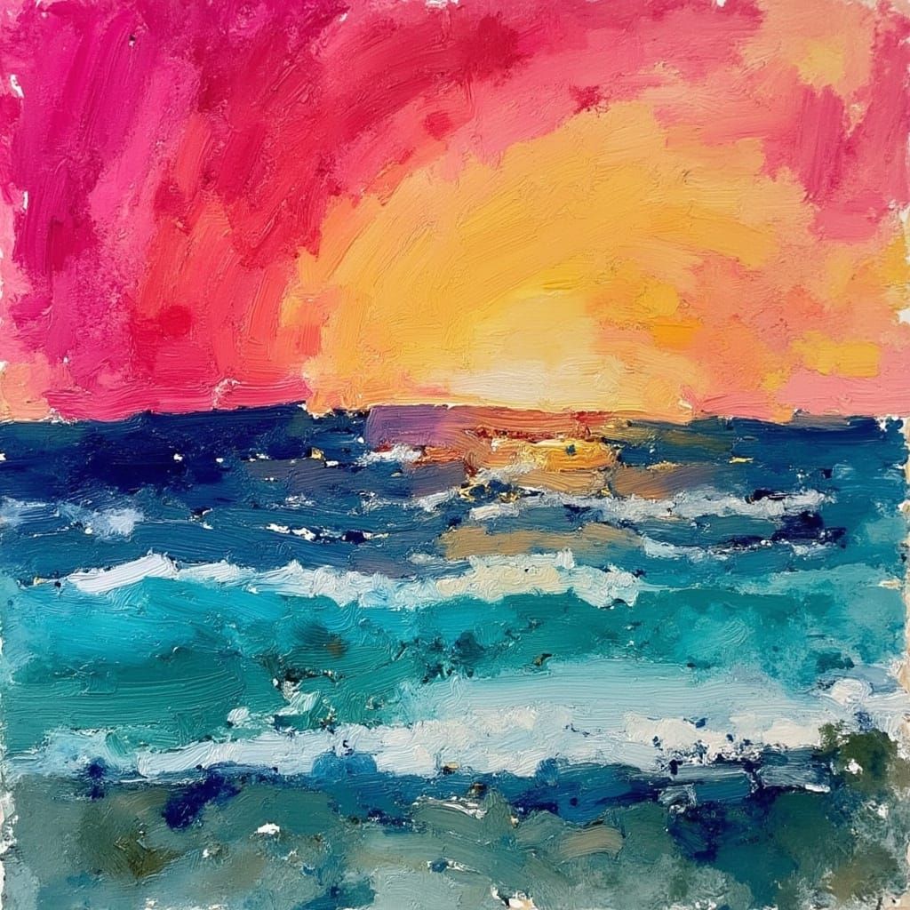 Vibrant Ocean Landscape with Thick Brush Strokes
