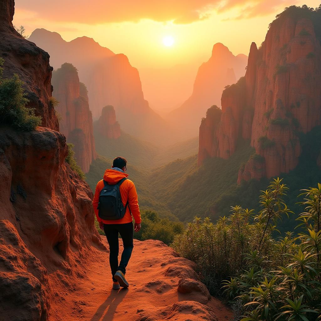 Climbing Yangyuanshi: Danxia Mountains Sunset