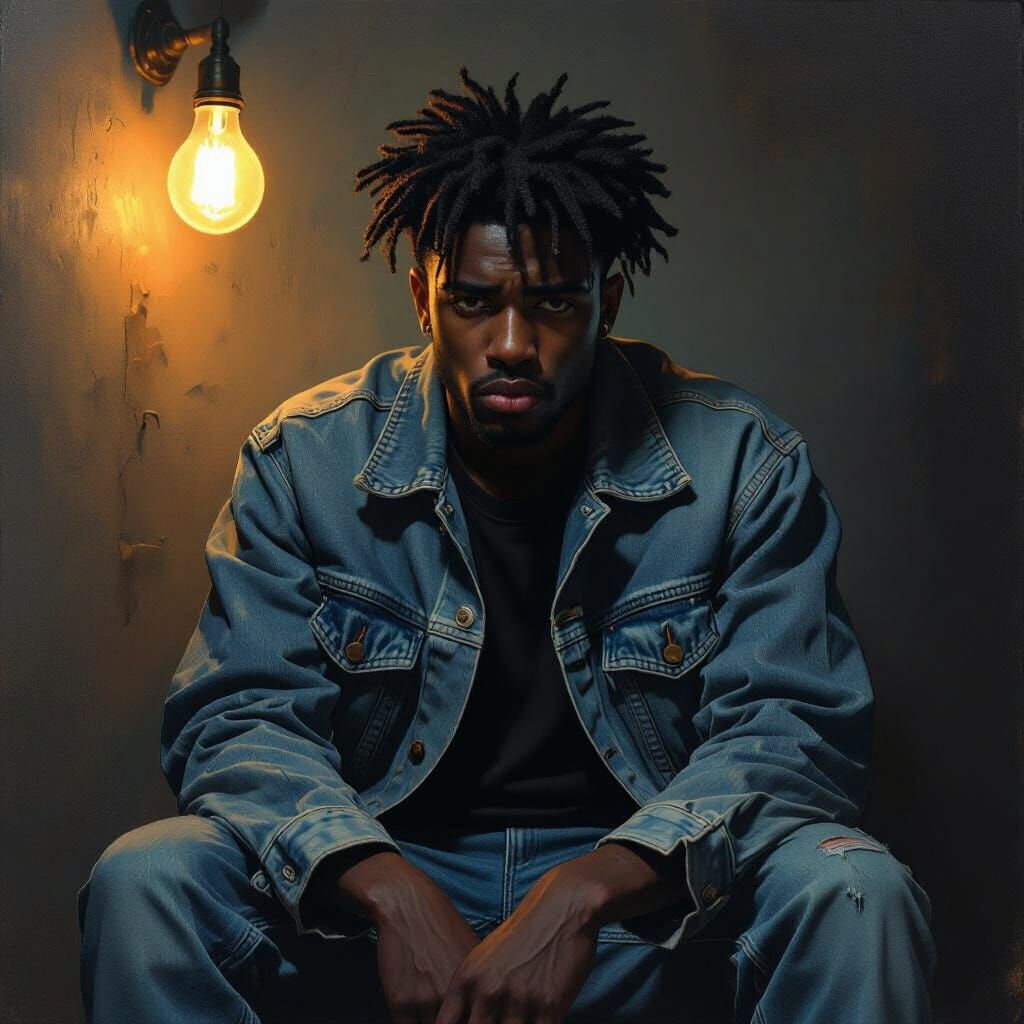 Sorrowful Young Man in Dimly Lit Ghetto House