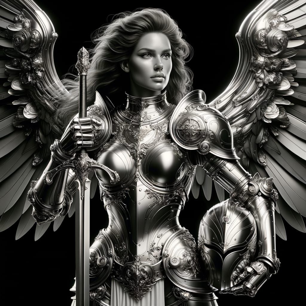 Baroque Warrior Angel in Metallic Armor