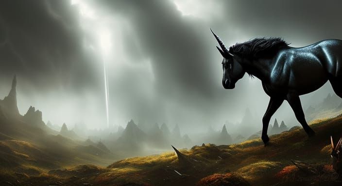Majestic Black Unicorn in Dark Fantasy Art
