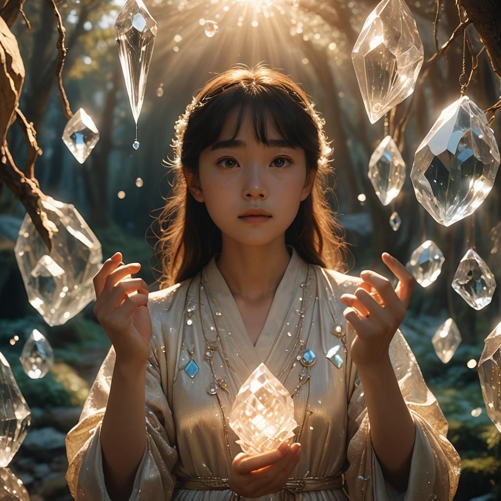 Ahwe Holds Crystal with Lumina Închisă