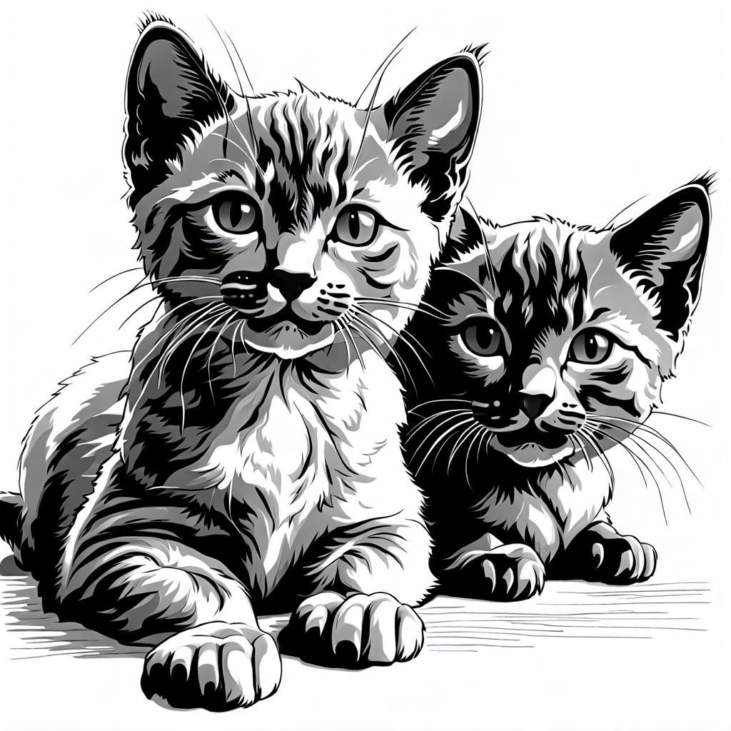 Burmese Kittens Coloring Page in Black and White