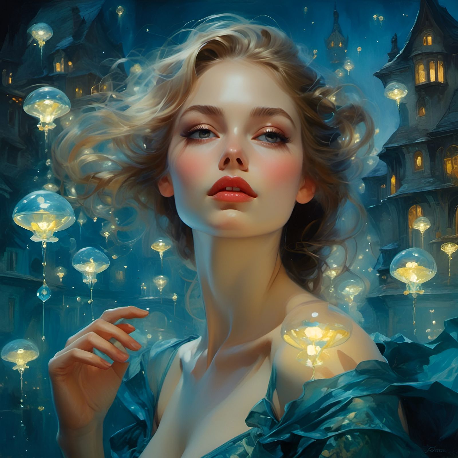 Bioluminescent Elven Kingdom in Watercolor Style