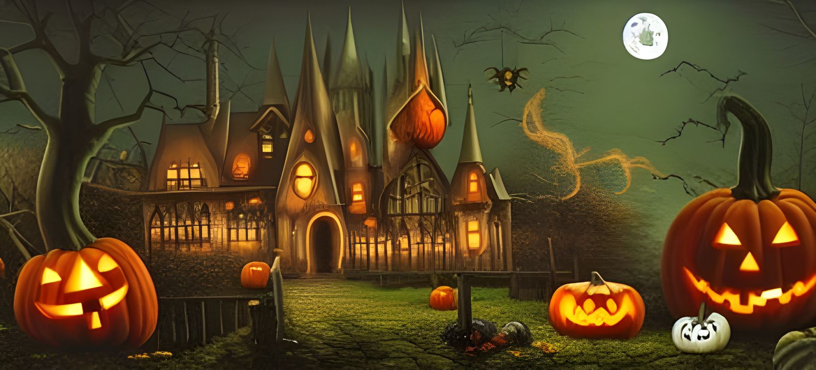 Halloween at Hogwarts: A Surrealist Visionary Painting