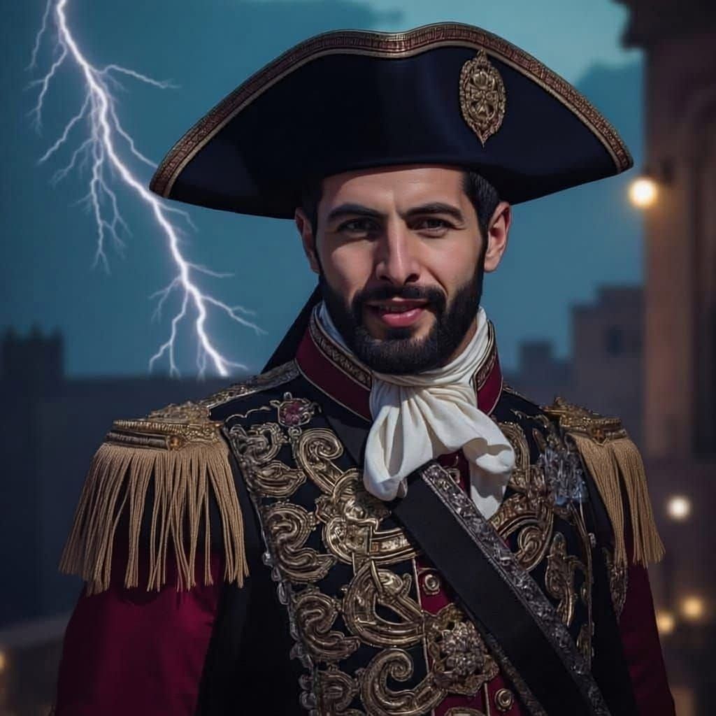 Conquistador Cosplay in Lightning Fantasy Background