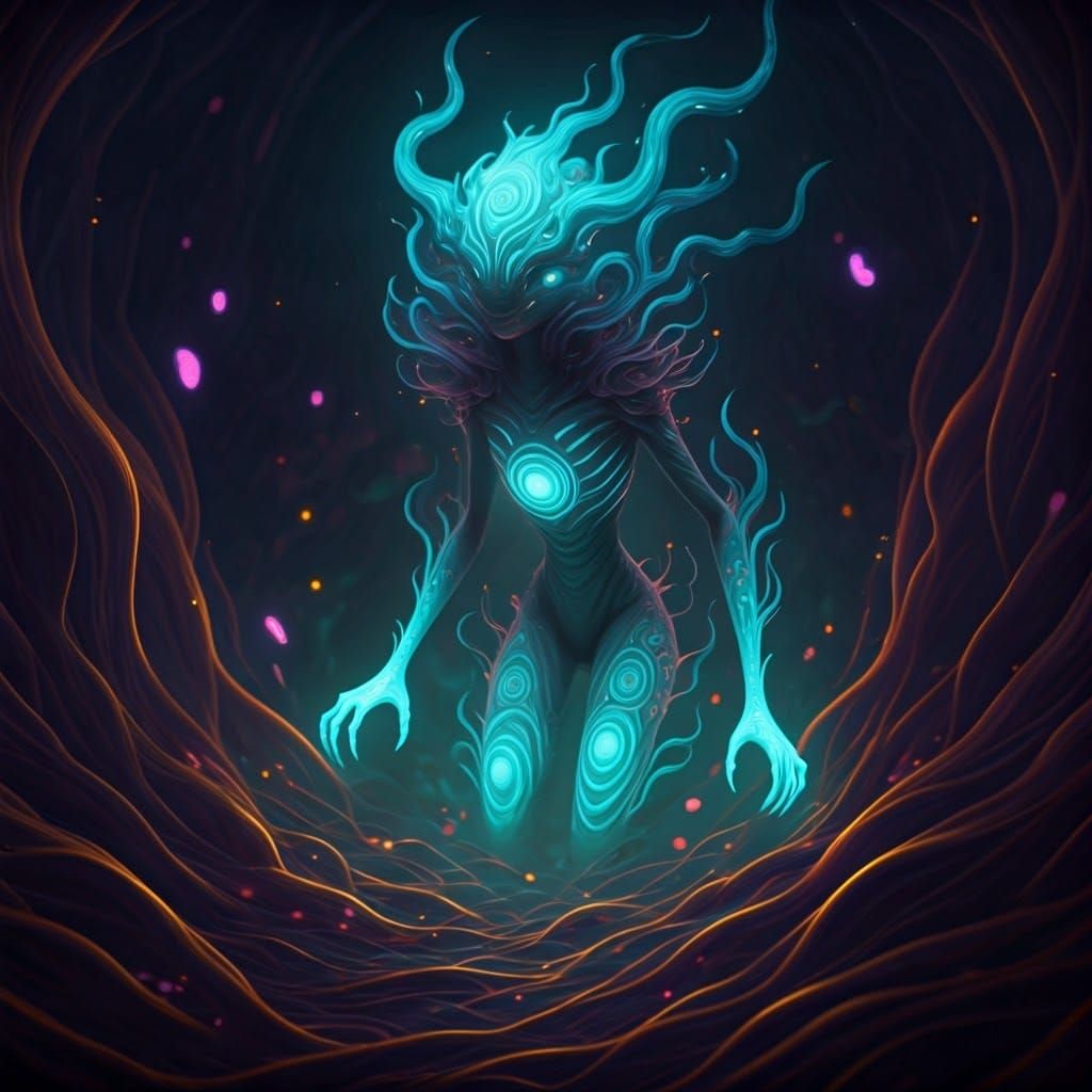 Ethereal Yokai Materializing in Dreamlike Forest