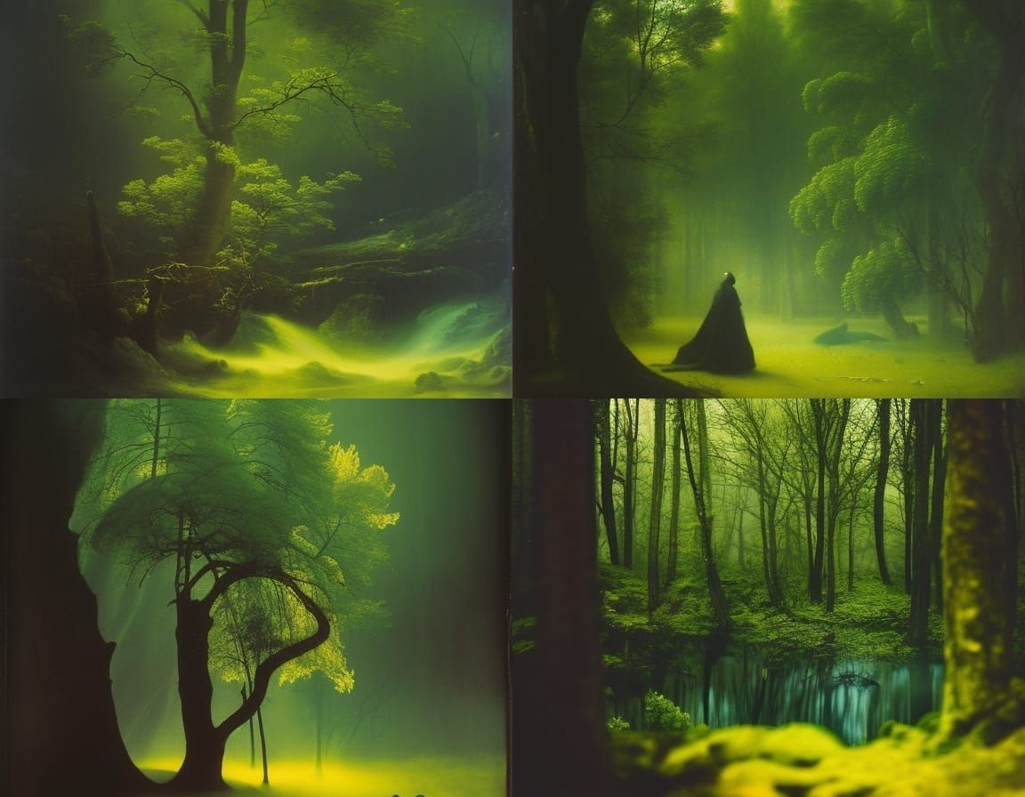 Ominous Dark Academia Landscape in Mixed Media