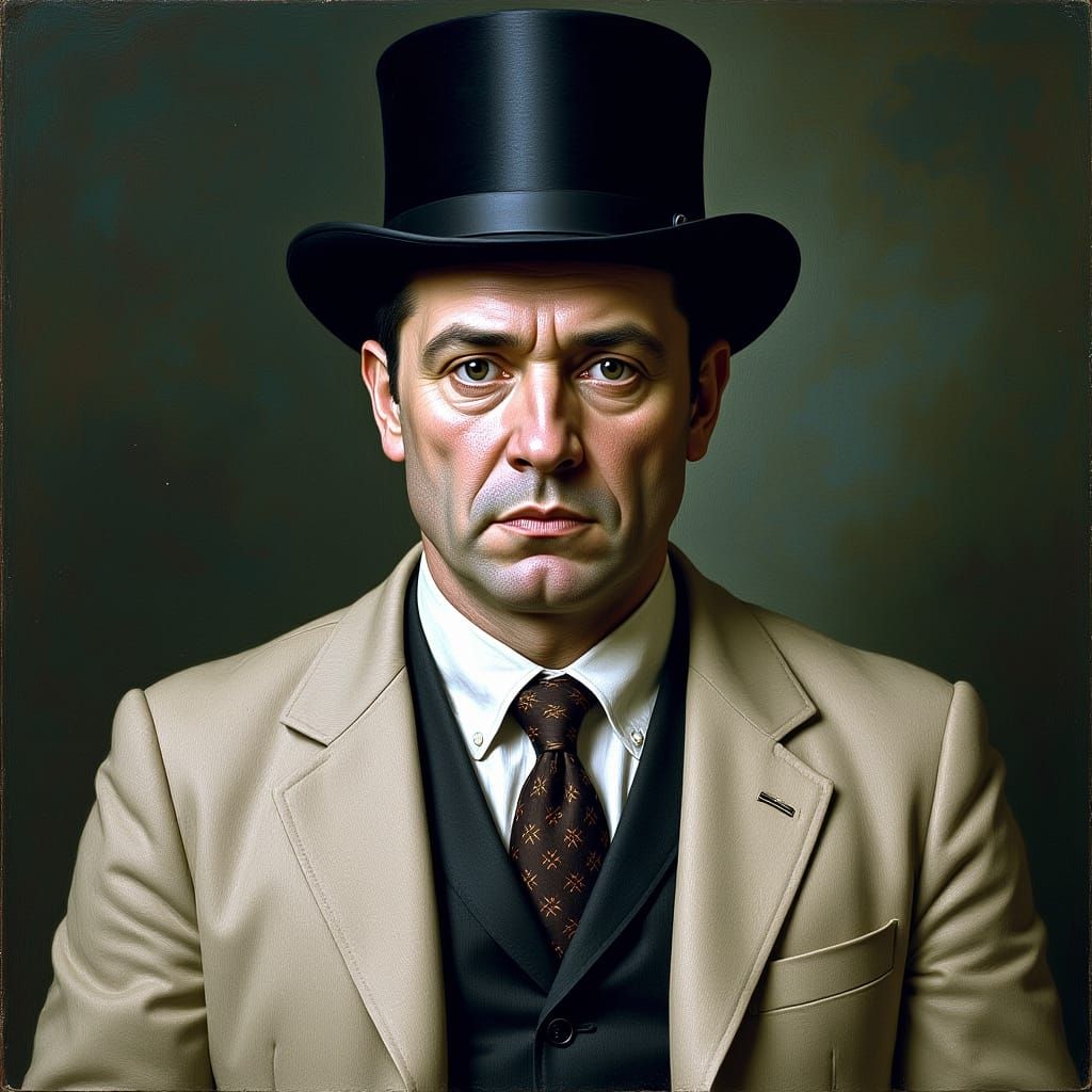 Distinguished Man in Impasto Portrait with Top Hat