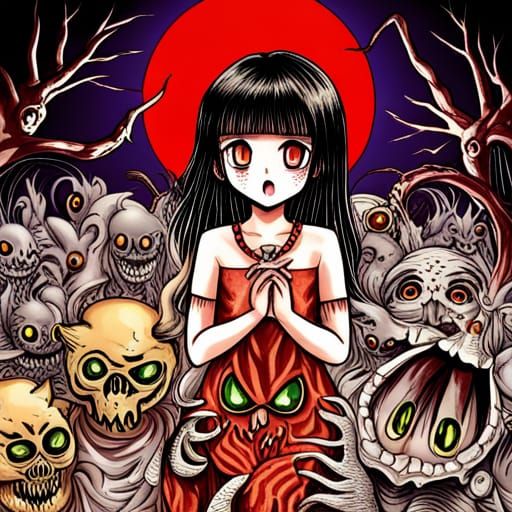 Scary Horror Girl in Anime Style