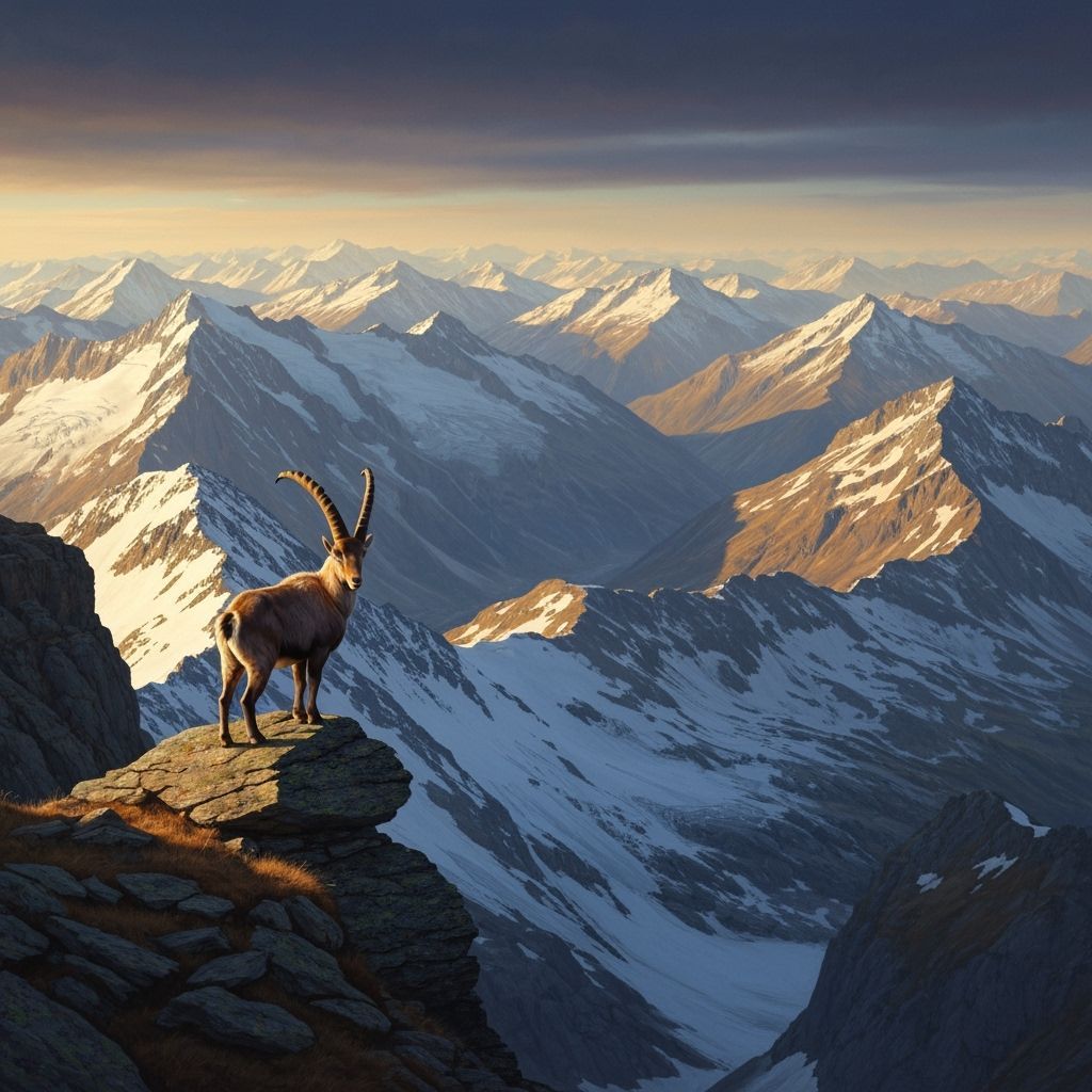 Majestic Ibex on Swiss Alps Overlook