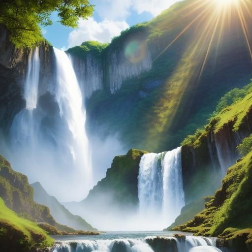 Heavenly Sunshine Illuminates a Majestic Waterfall