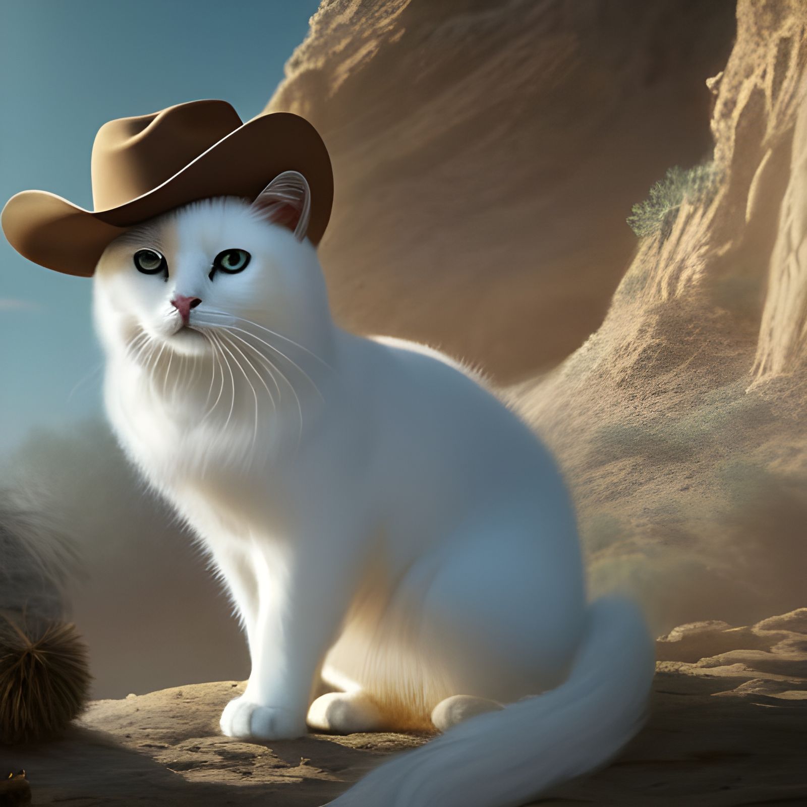 Cat Cowboy in Desert Landscape, Digital Painting