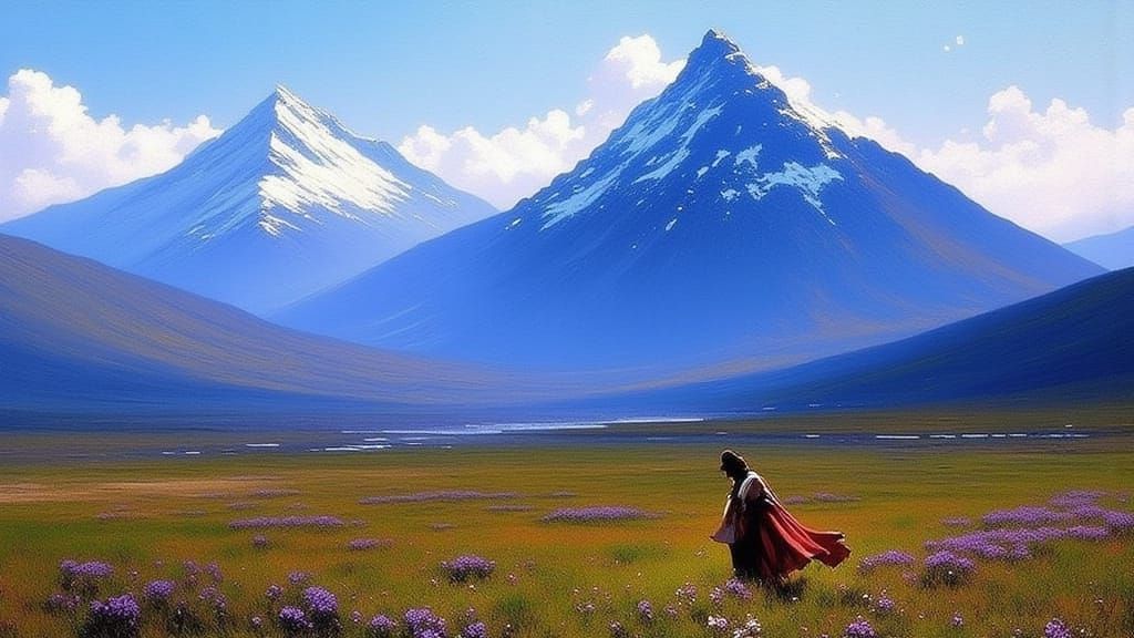 Majestic Mountain Landscape in Surreal Style