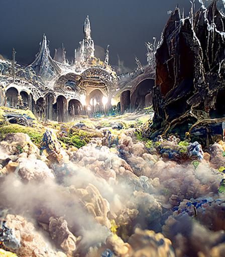 Glowing Underground City with Ornate Ruins