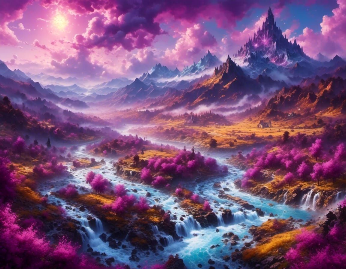Floating Mountains with Purple Sky