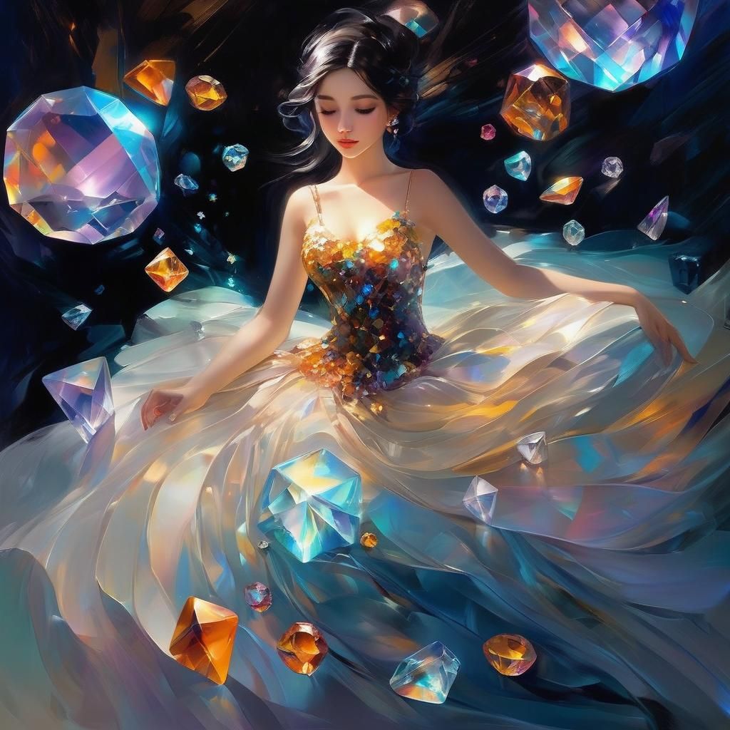 Digital Girl Portrait with Crystalline Details