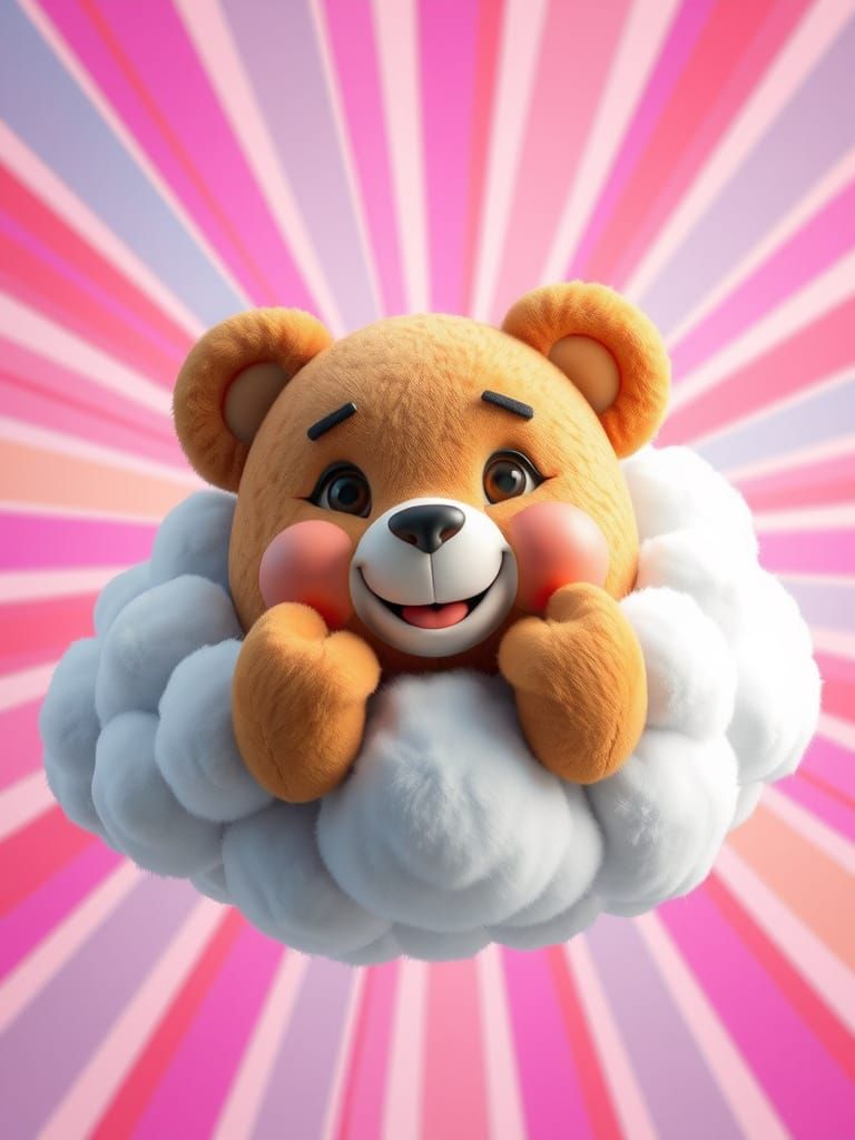 Teddy Bear Cloud with Cheerful Smile, 3D Digital Art