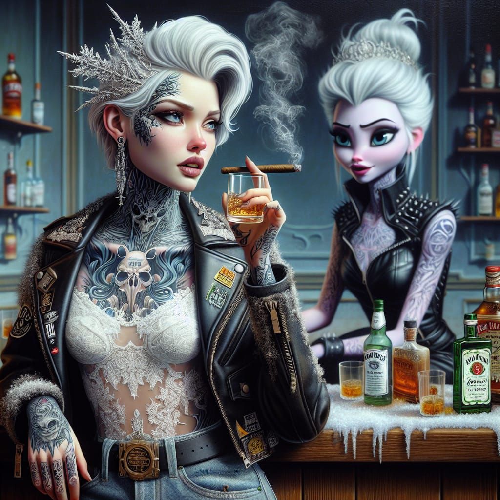 Rockabilly Queen with Tattoos in Oil Painting