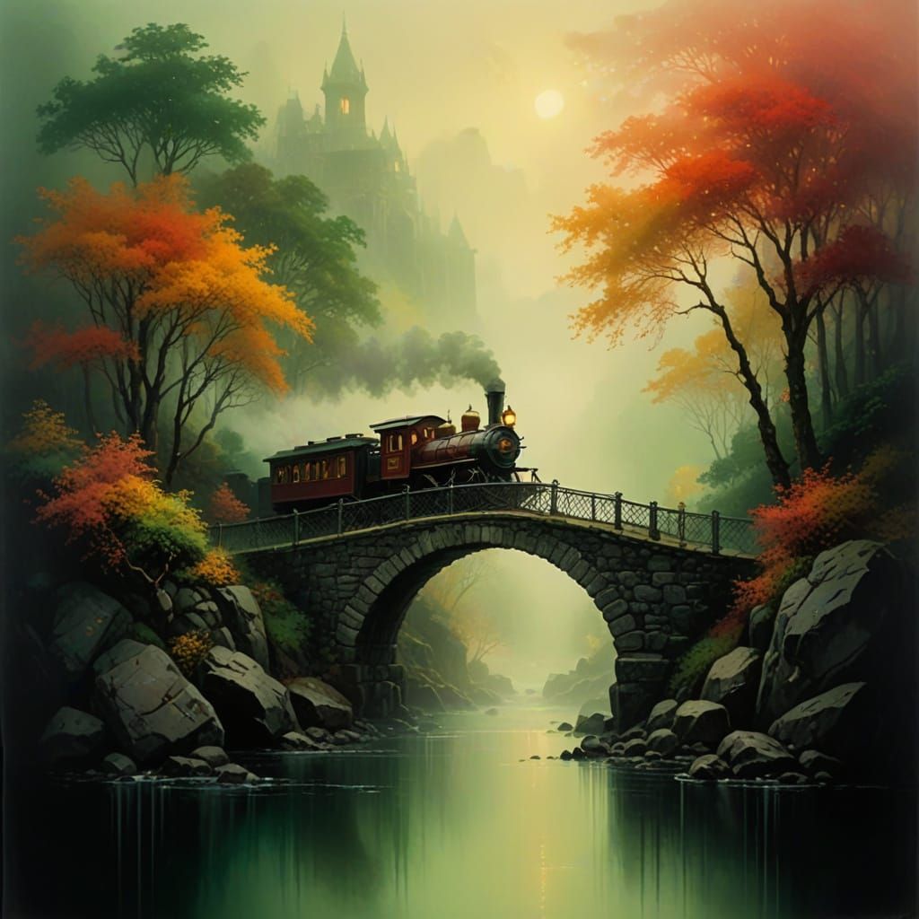 Misty Landscape with Antique Train