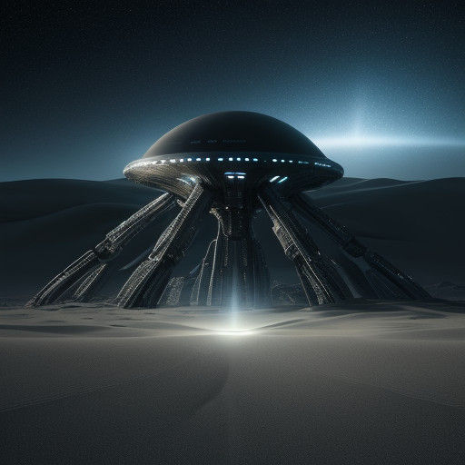 Surreal Silver UFO Descends onto Desert Sands under Starry N...