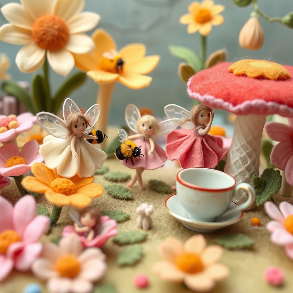 Dreamy Felt Fairy Garden with Bumblebee Rider