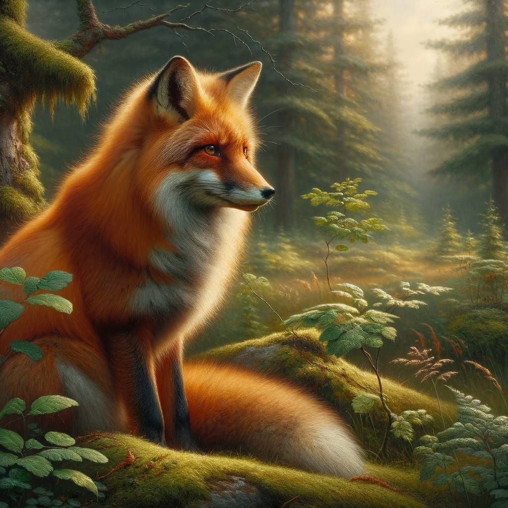 Fox in Forest: A Wildlife Oil Painting